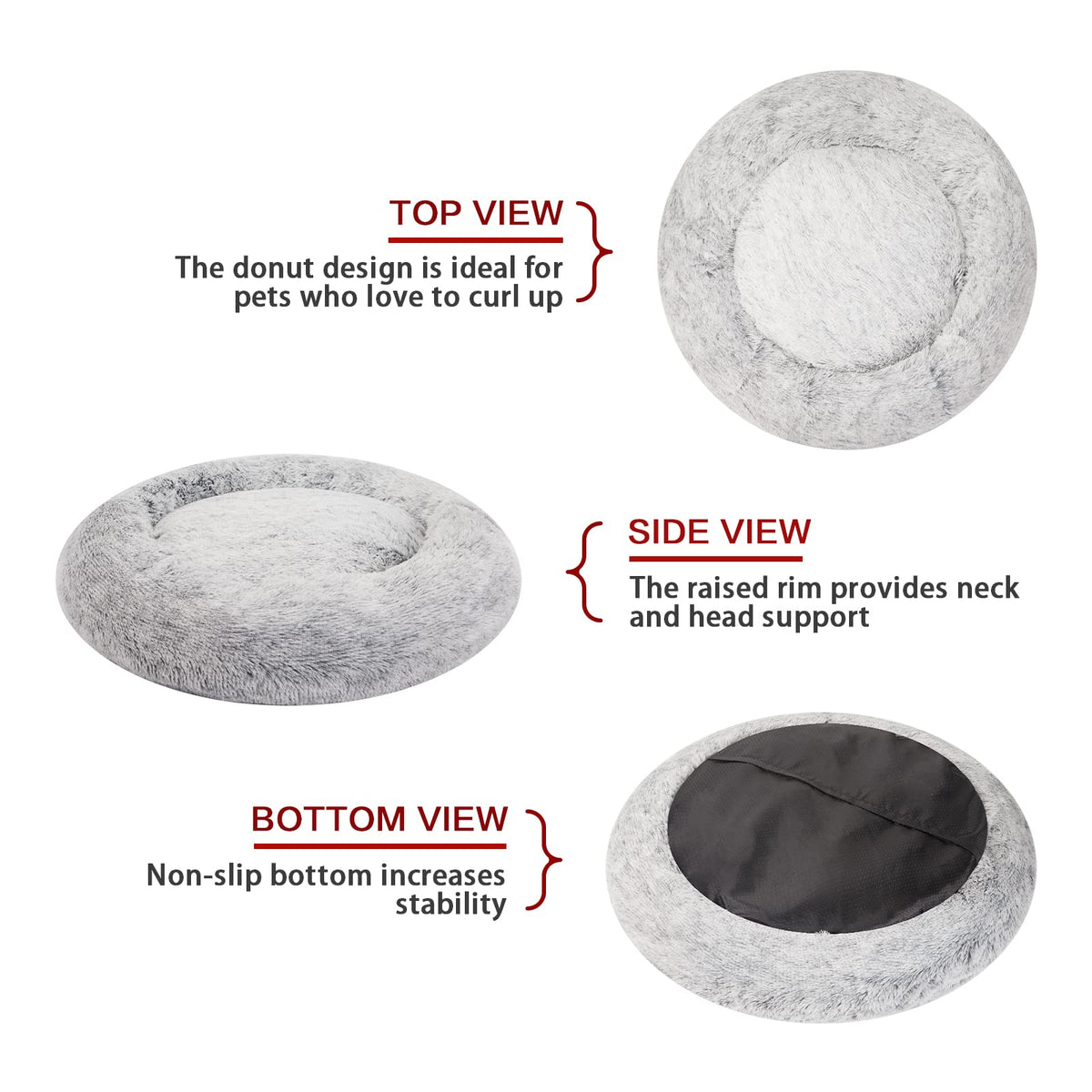 Dark Grey 36" Round Dog Bed L127
