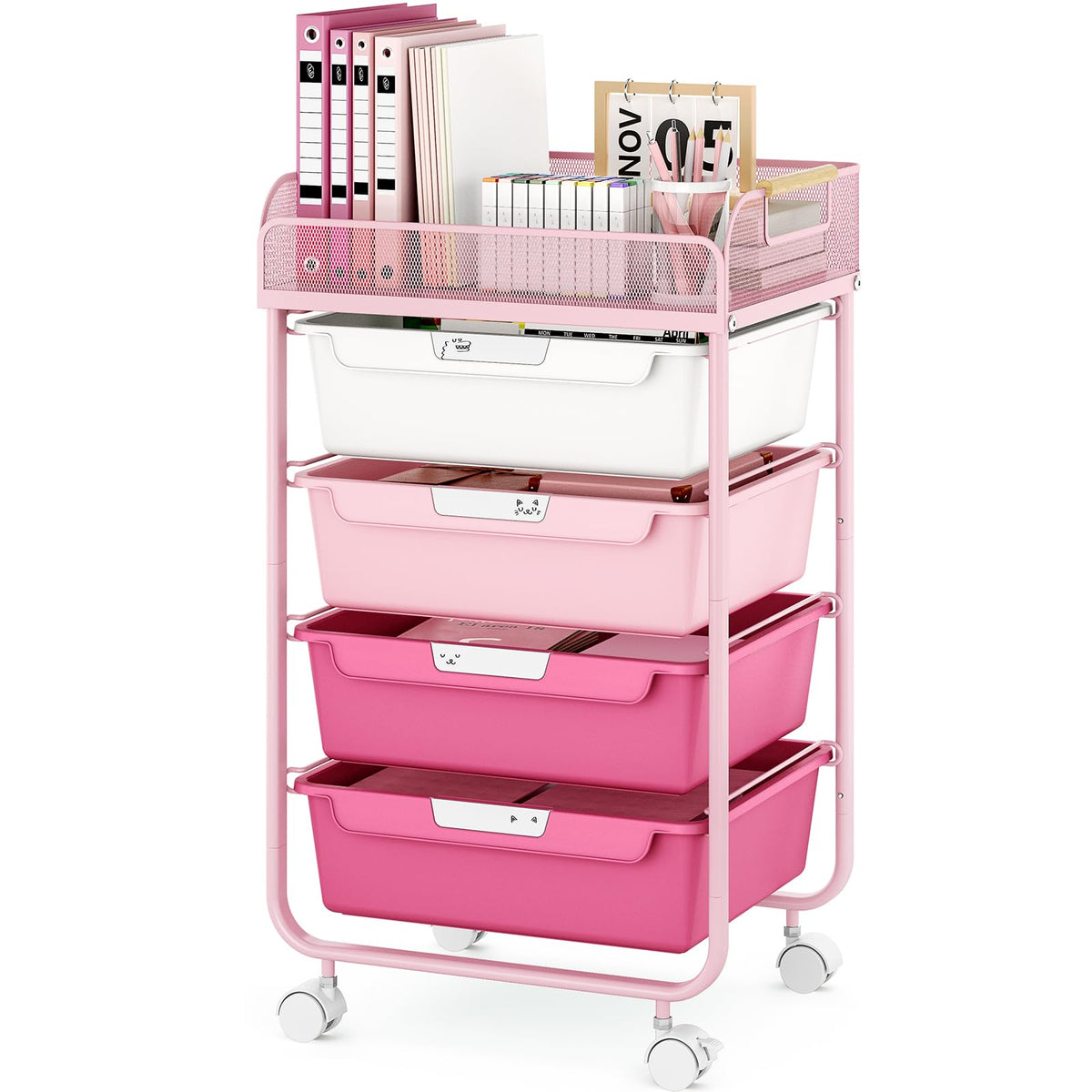 4-Drawer Rolling Storage Cart with Mesh Top L44165