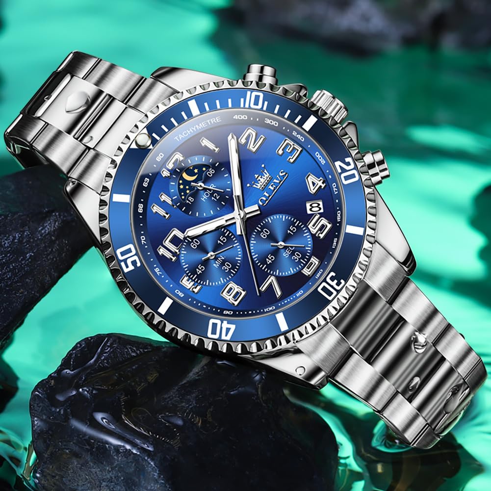 Mens Chronograph Moon Phase Two Tone Stainless Steel Waterproof Luminous Wrist Watch U474243