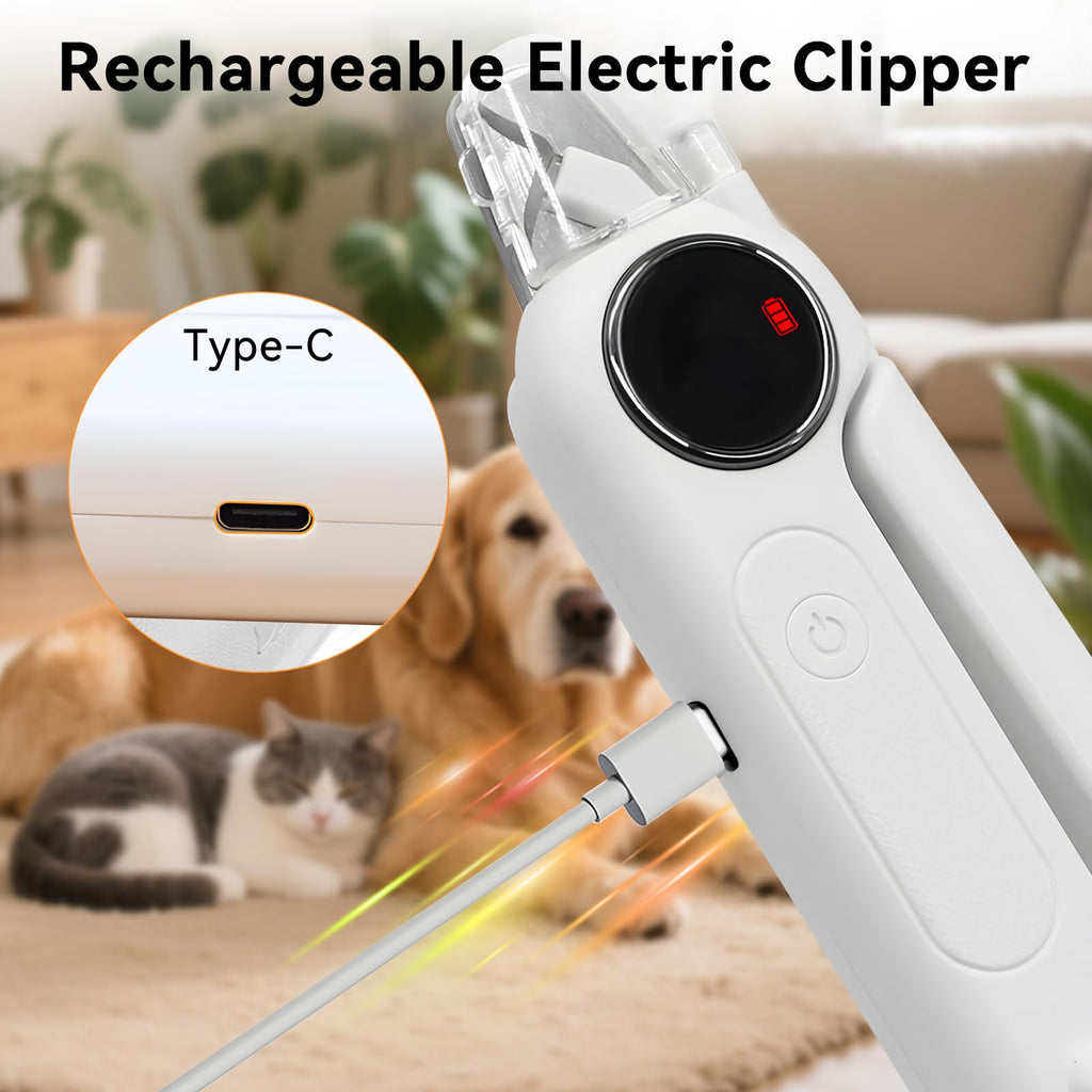 Dog Nails Clippers & Grinders 2in1 Trimmer with LCD Display and LED Lights Cat Claw Nail File with Protective Guard Rechargeable Electric Pet Toenail Silent Grooming Pro I479052