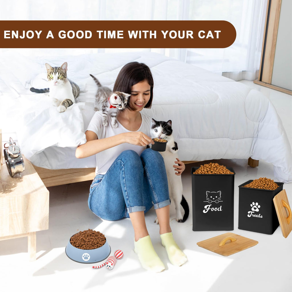 Black Airtight Cat Food Storage Container with Scoop V955696
