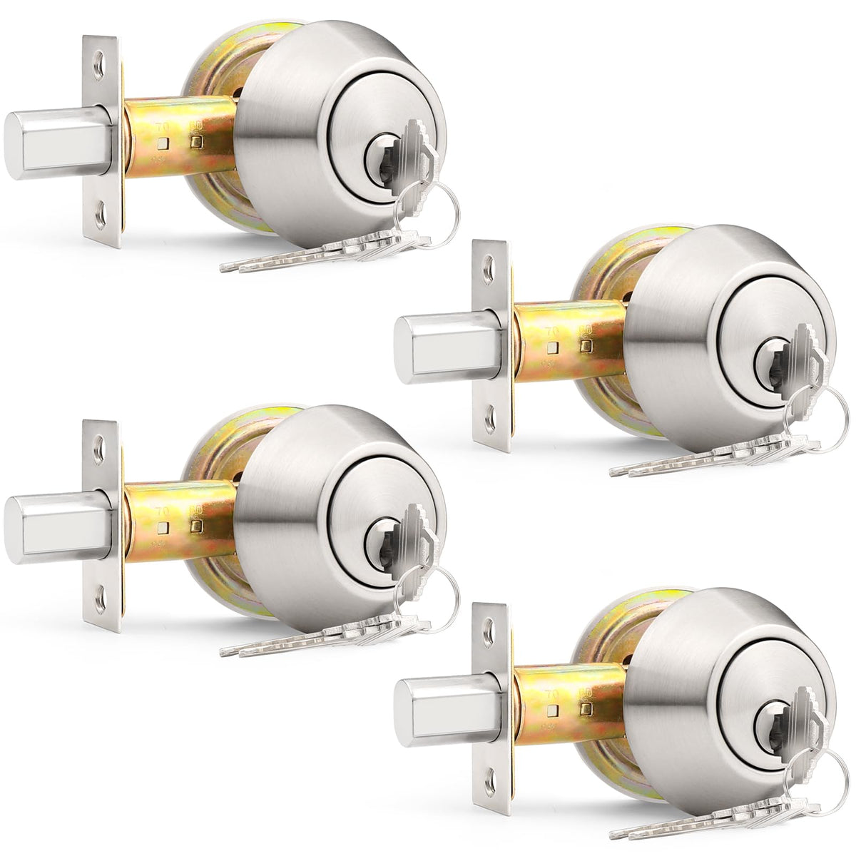 4 Pack Brushed Nickel Single Cylinder Deadbolts B46071