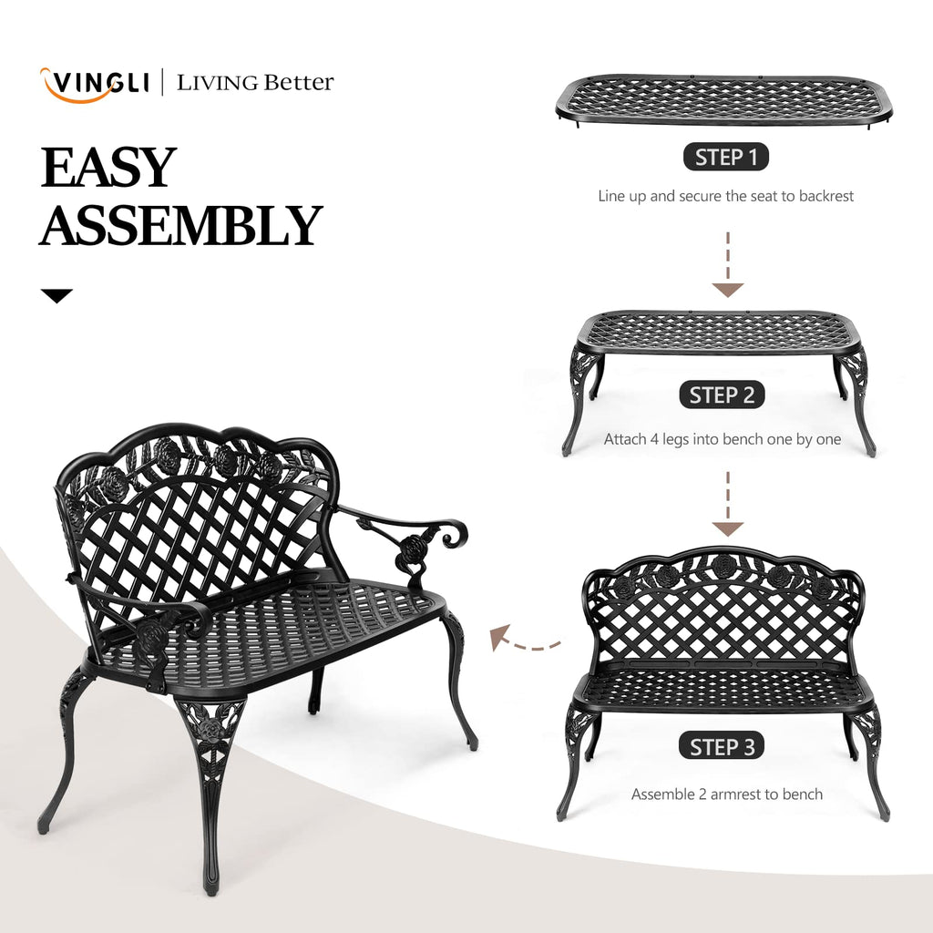 42.5" Black Cast Aluminum Outdoor Bench K711560