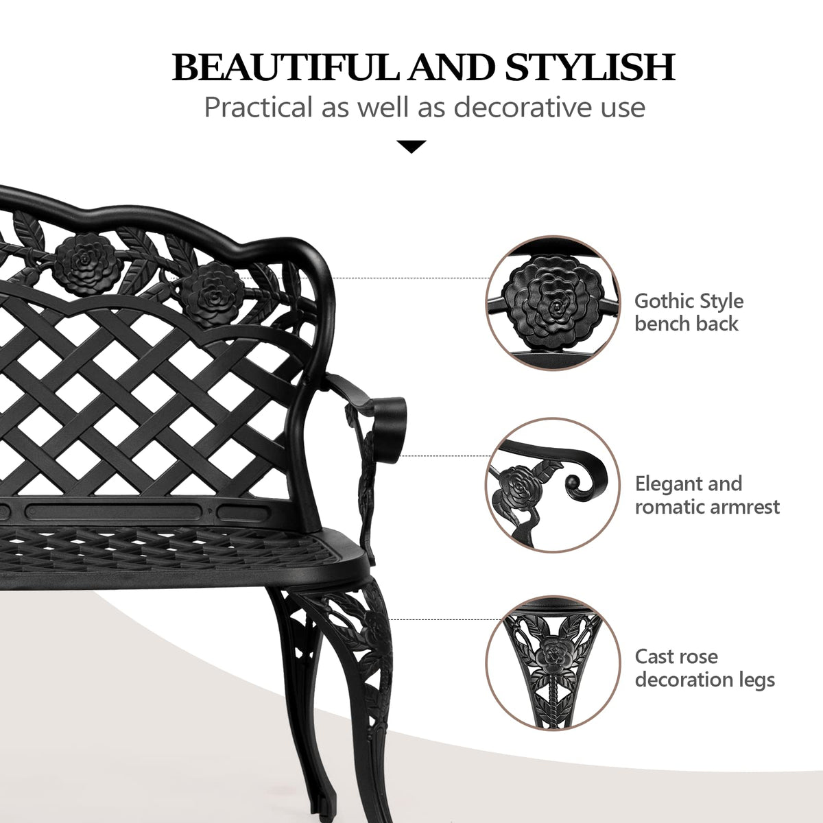 42.5" Black Cast Aluminum Outdoor Bench K711560