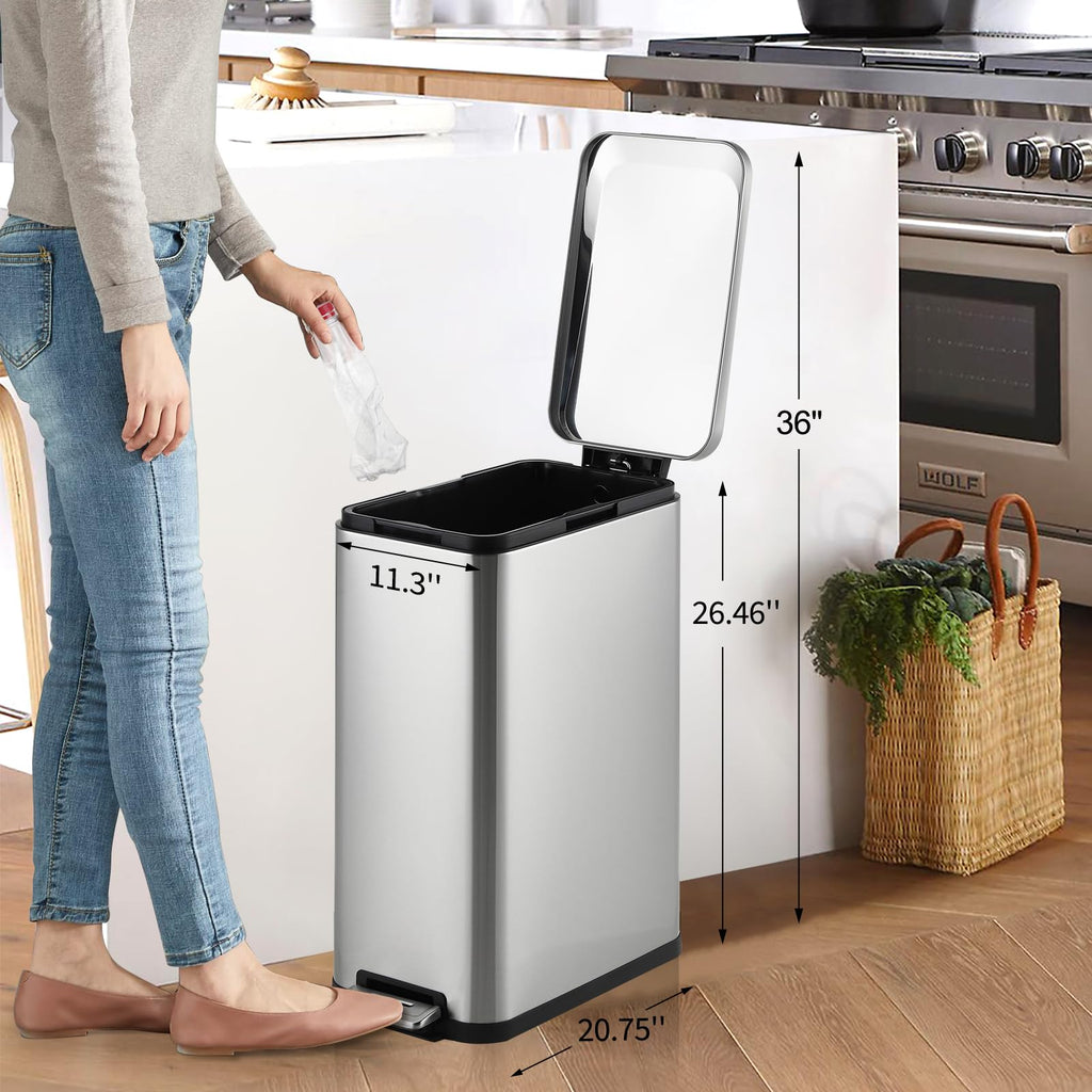 50L Slim Stainless Steel Step Trash Can with Soft-Close Lid Y821