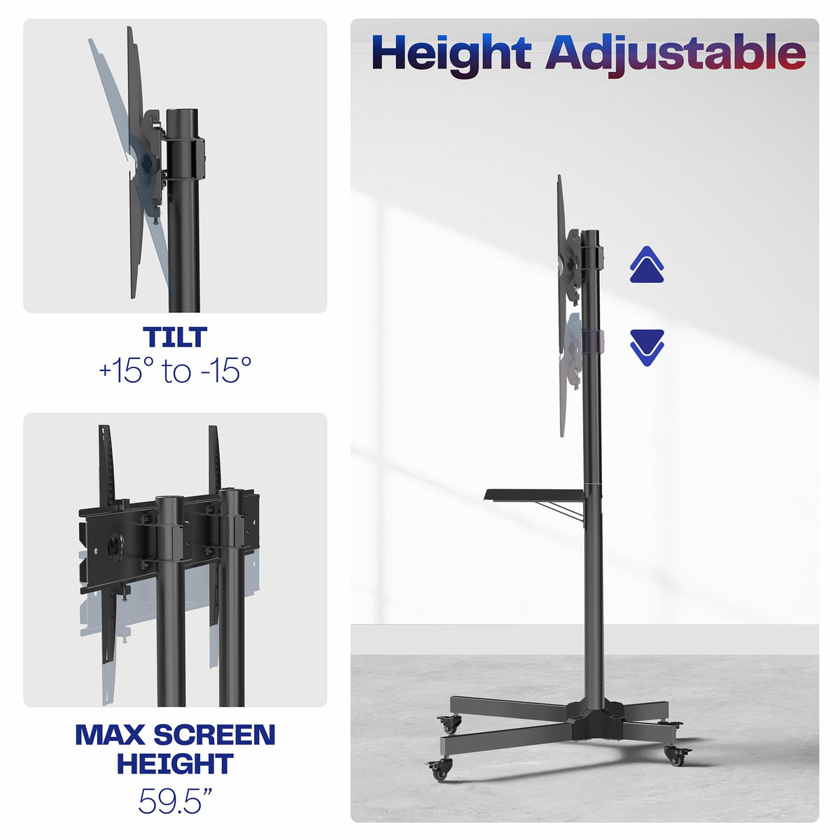 Black Mobile TV Cart for 32 to 83 inch Screens G377