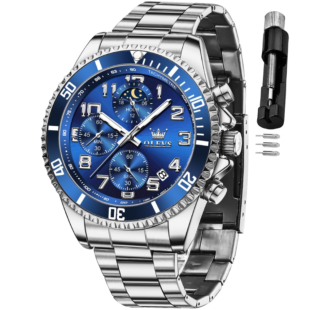 Mens Chronograph Moon Phase Two Tone Stainless Steel Waterproof Luminous Wrist Watch U474243