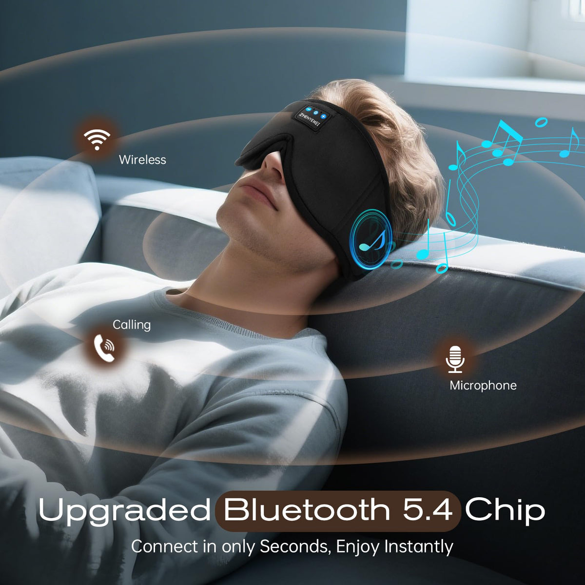 Black Bluetooth Sleep Mask with Headphones L76937