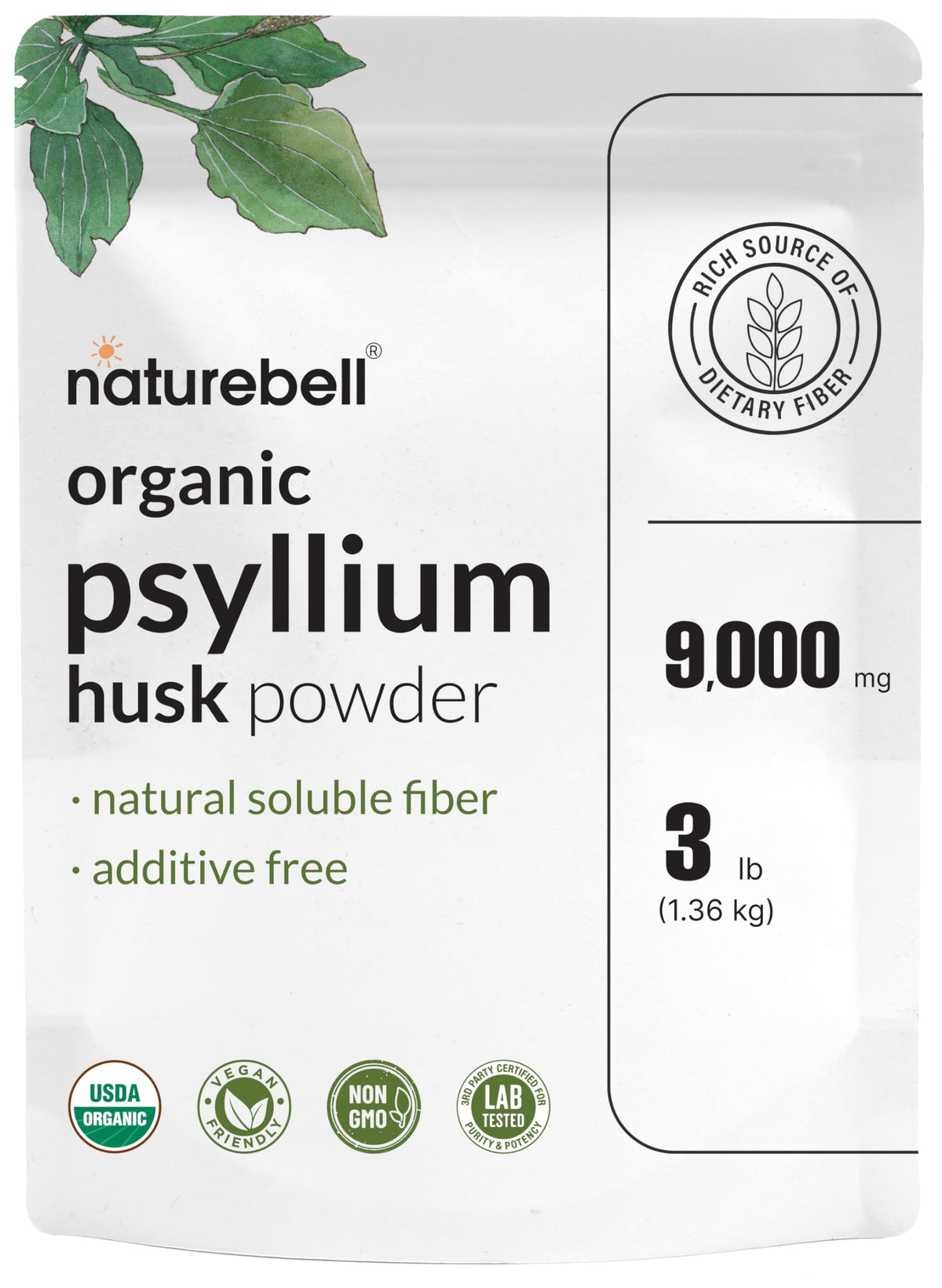 Organic Psyllium Husk Fiber Powder, 3lb, Unflavored P7216