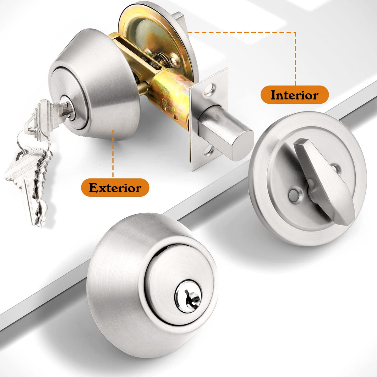 4 Pack Brushed Nickel Single Cylinder Deadbolts B46071