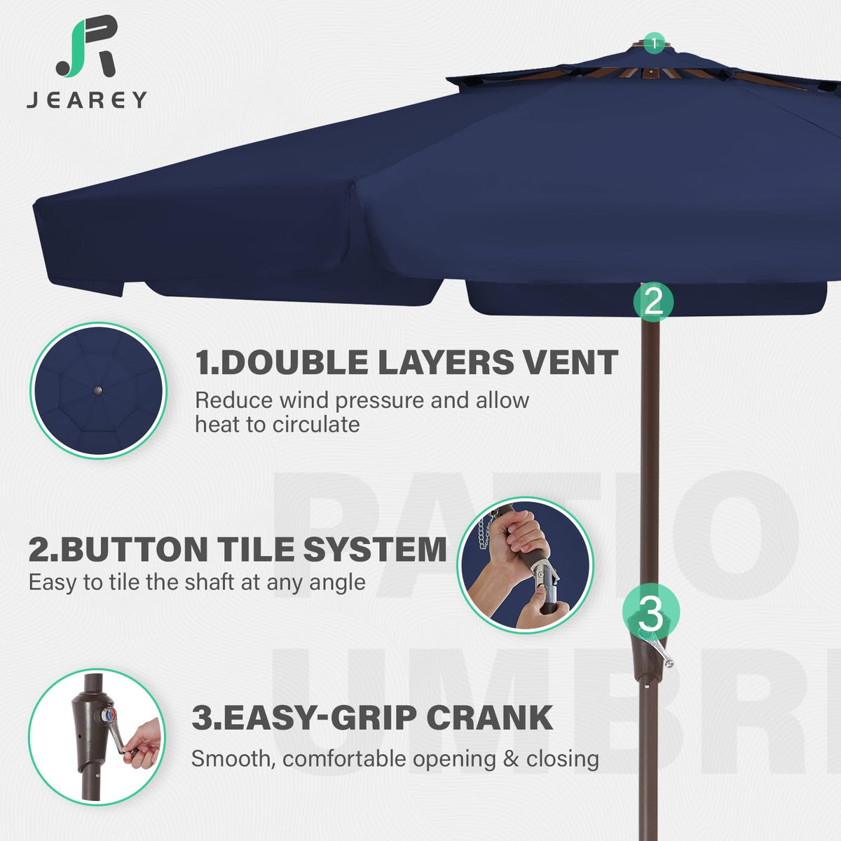 9ft 2-Tier Patio Umbrella, Crank Tilt, Navy Blue Y540