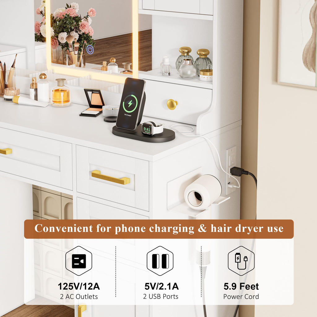 Vanity Desk with Mirror and LED Lights N887734