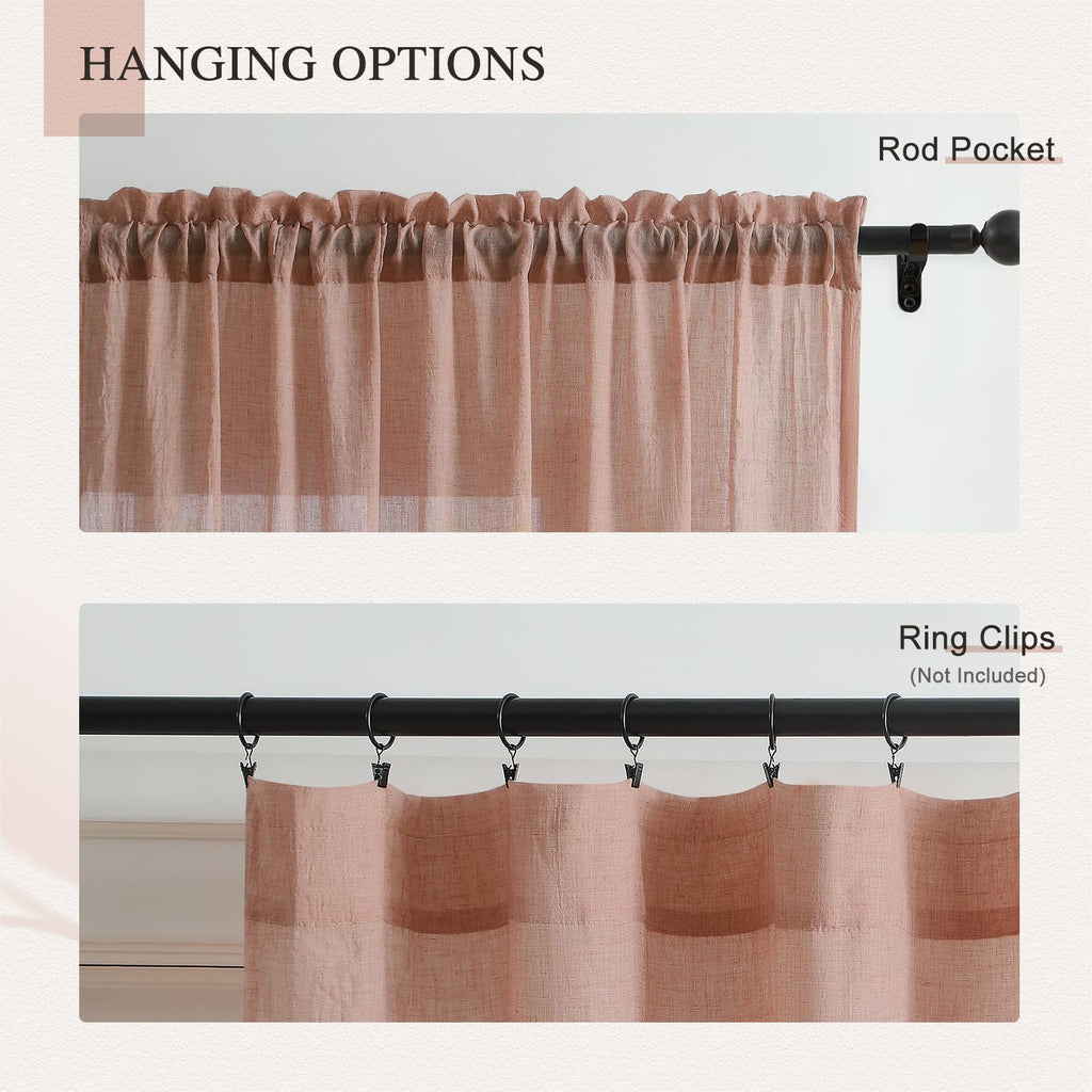 Blush Pink Sheer Cotton Linen Curtains 2 Panels L64043