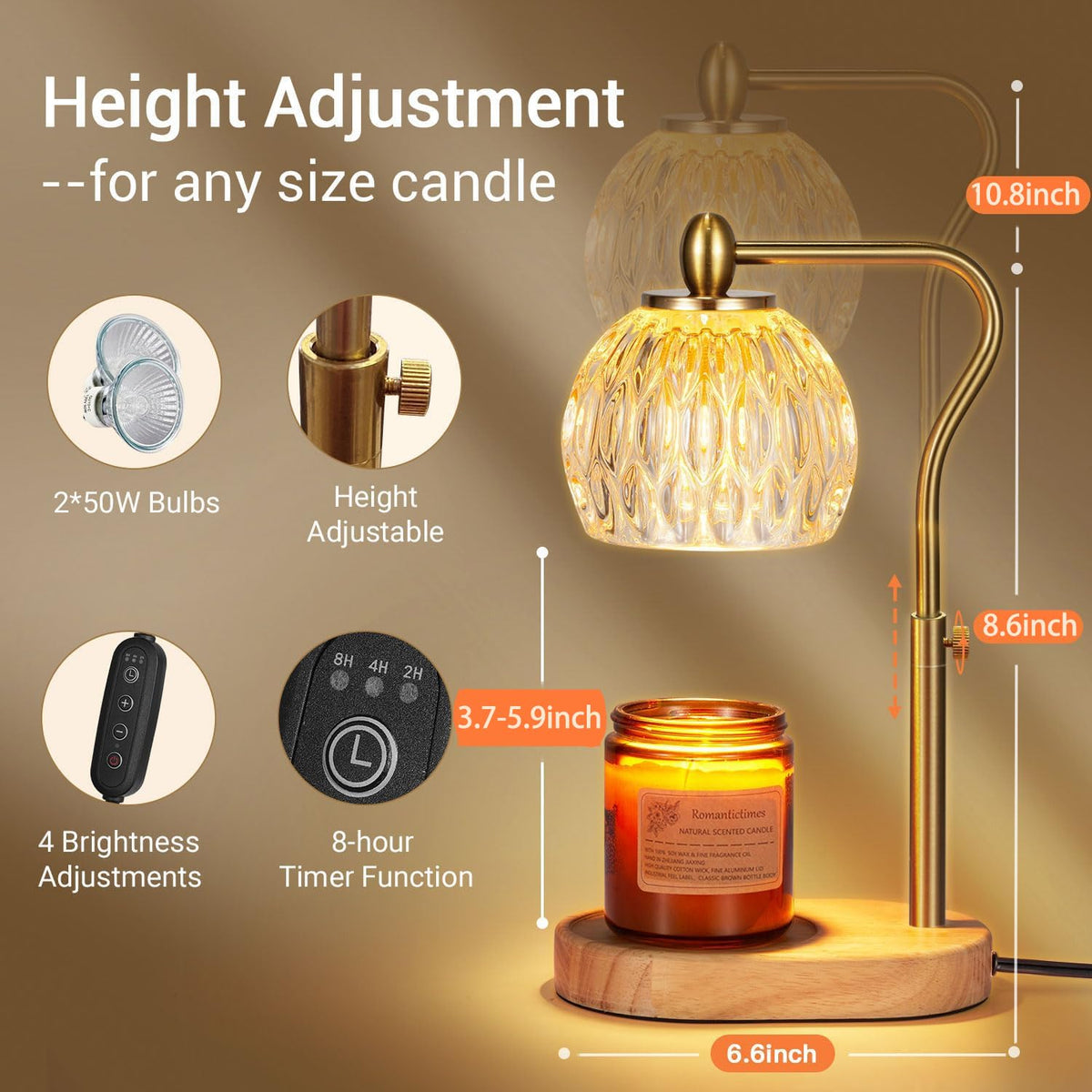 Candle Warmer Lamp with Timer & Dimmer Height Adjustable K338