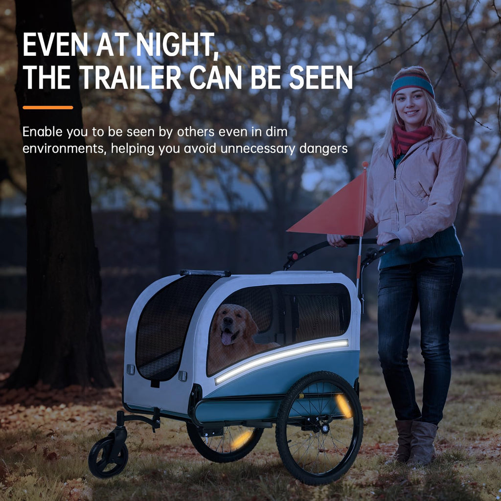 Dog Bike Trailer, 2-in-1 Pet Stroller Cart Bicycle Carrier, Folding with Quick Release Wheels Q14947