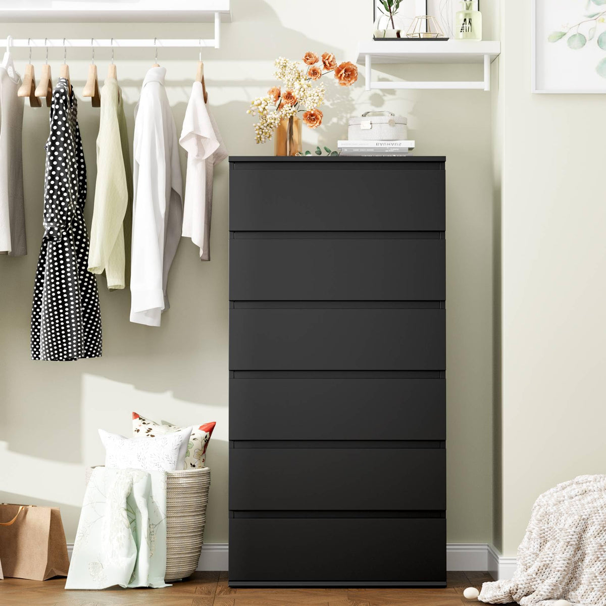 Black 6 Drawer Dresser E644
