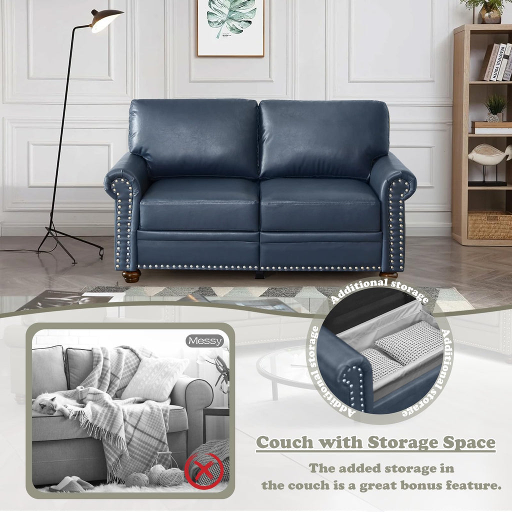 Navy Blue PU Leather Storage Loveseat Sofa L38040