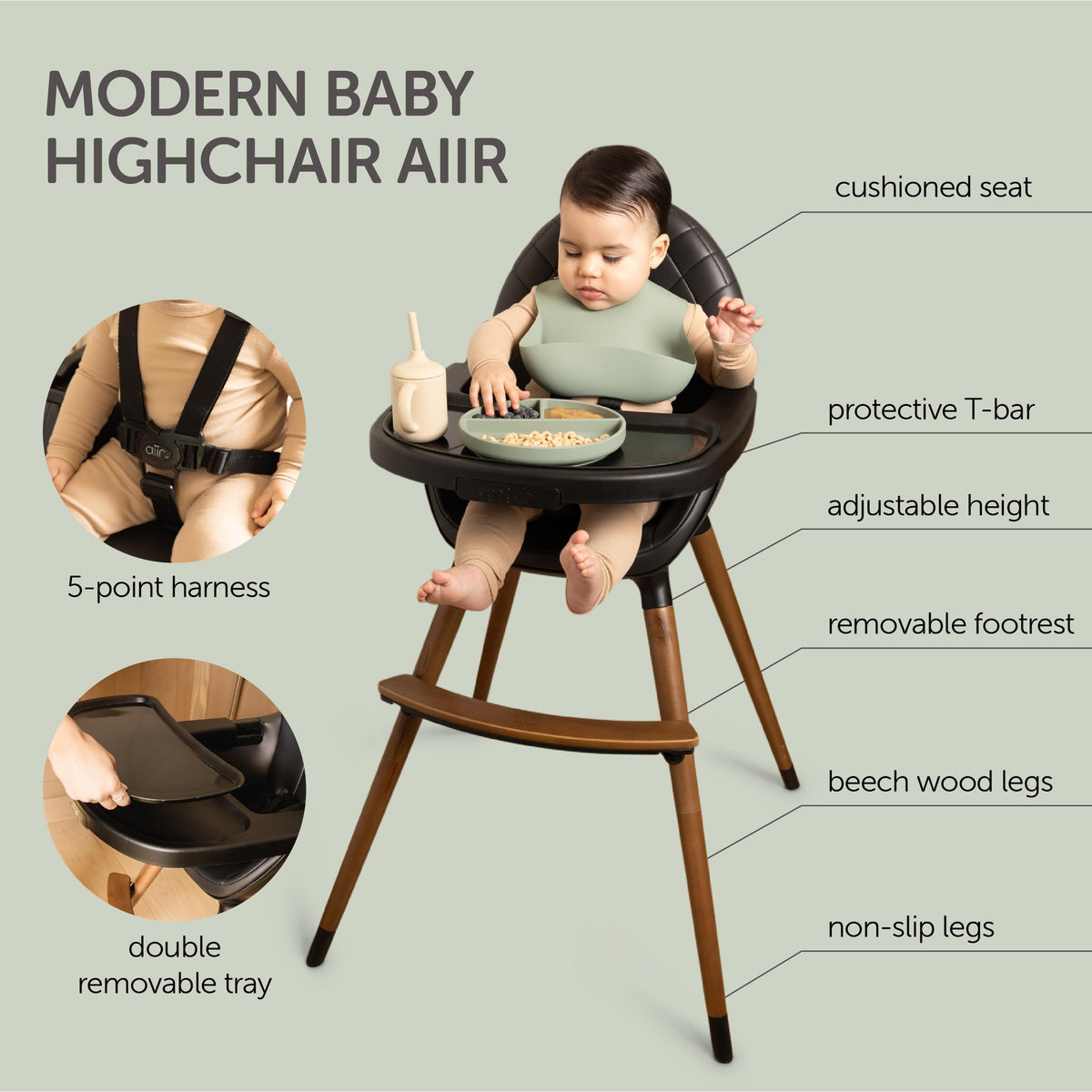 Convertible Wooden High Chair with Adjustable Height B7447