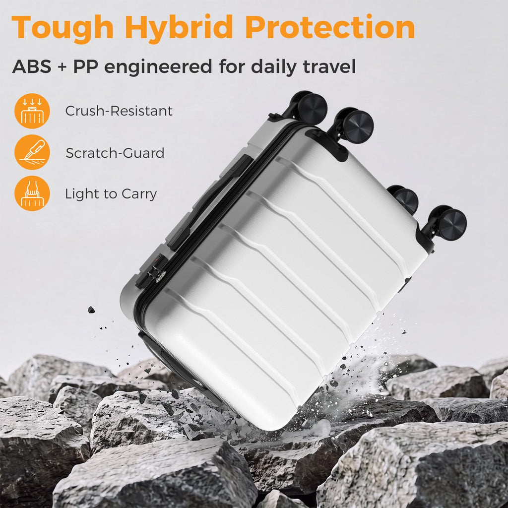 20 Inch White Hard Shell Carry on Luggage D390