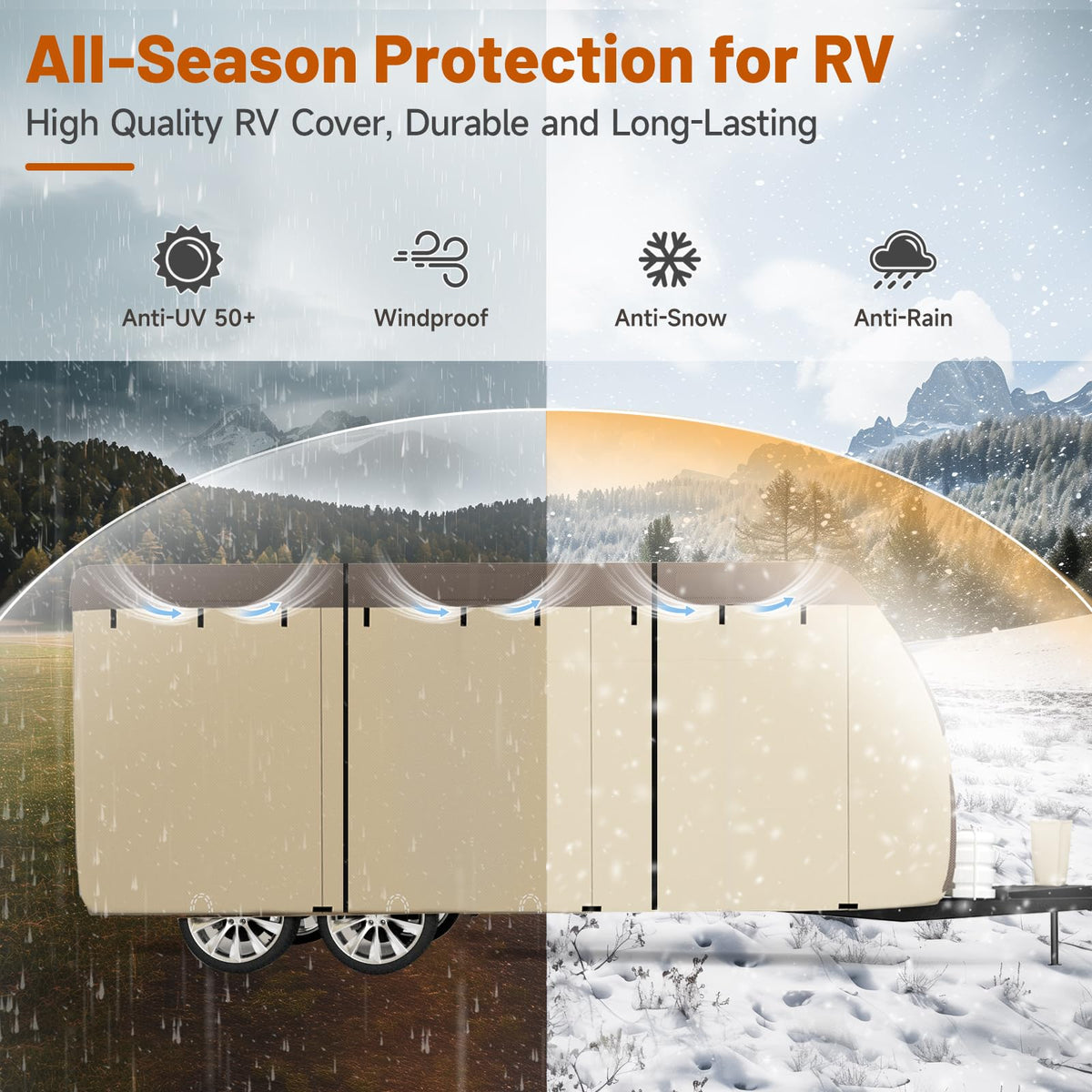 14' ~ 16' Waterproof Windproof Heavy Duty Travel Trailer RV Cover J435621