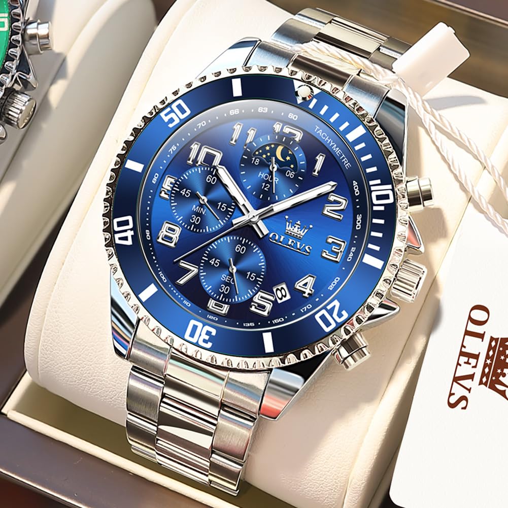 Mens Chronograph Moon Phase Two Tone Stainless Steel Waterproof Luminous Wrist Watch U474243