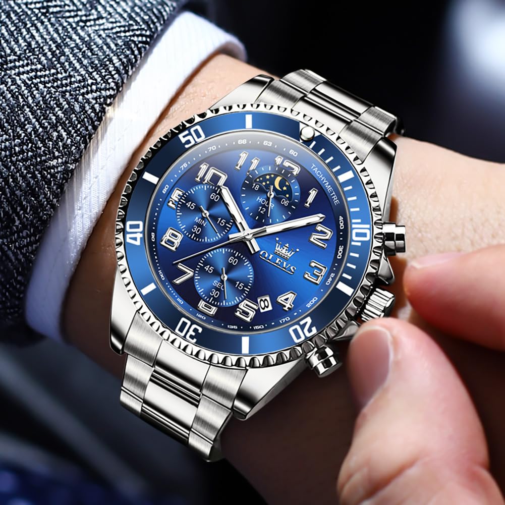 Mens Chronograph Moon Phase Two Tone Stainless Steel Waterproof Luminous Wrist Watch U474243