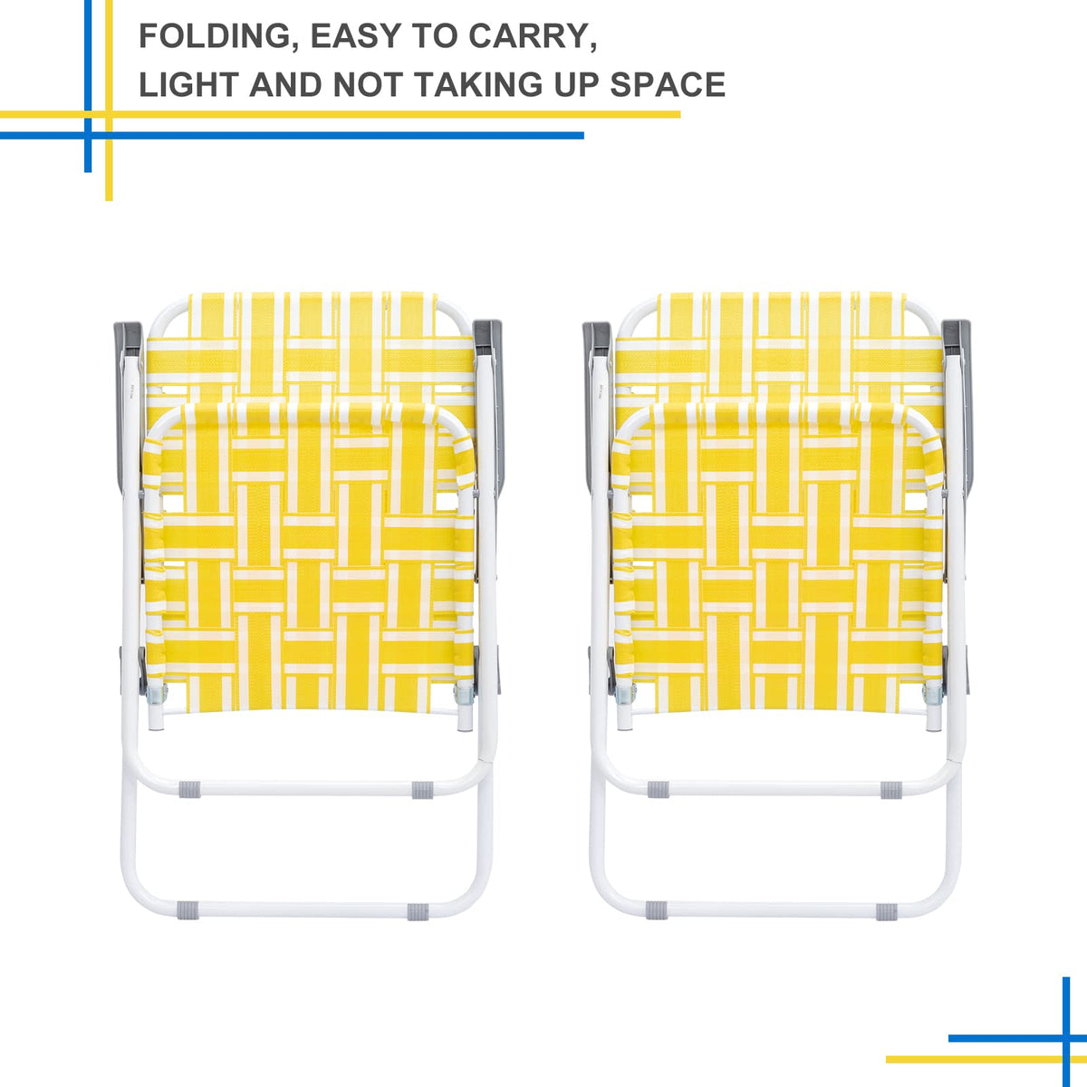 Set of 2 Yellow & White Webbed Folding Chairs N680635
