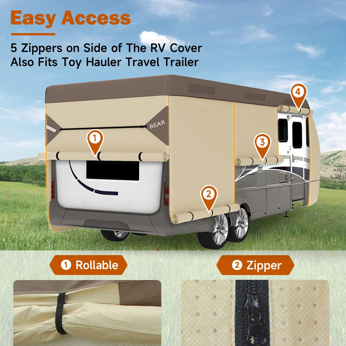 14' ~ 16' Waterproof Windproof Heavy Duty Travel Trailer RV Cover J435621