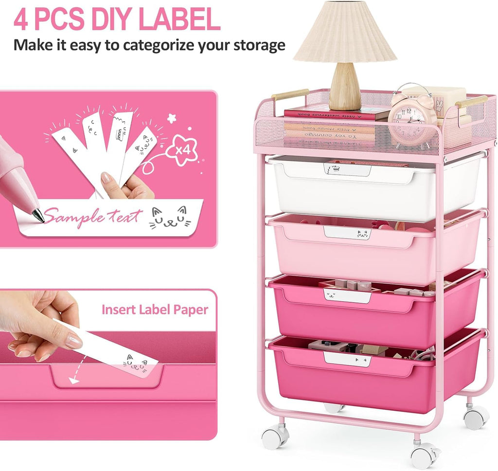 4-Drawer Rolling Storage Cart with Mesh Top L44165