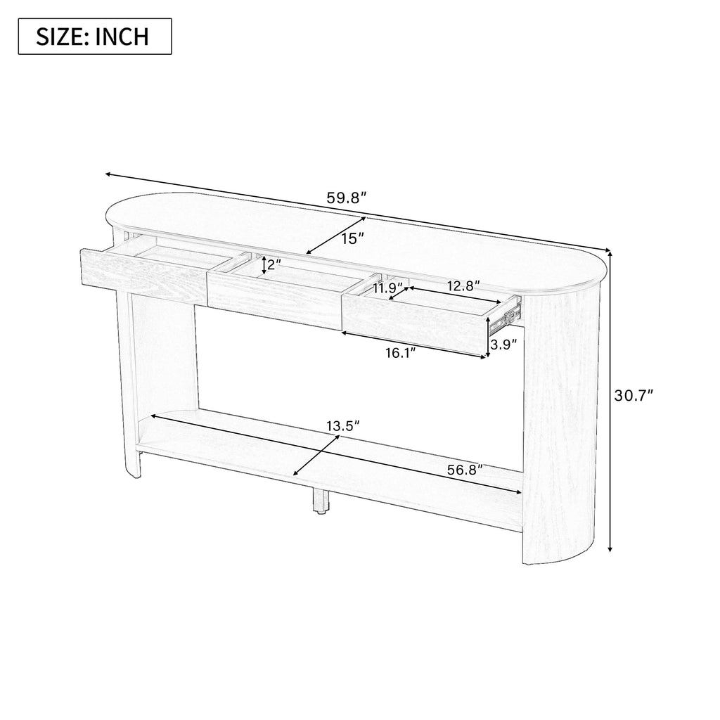 Curved Console Table with 3 Drawers and Bottom Shelf V12724