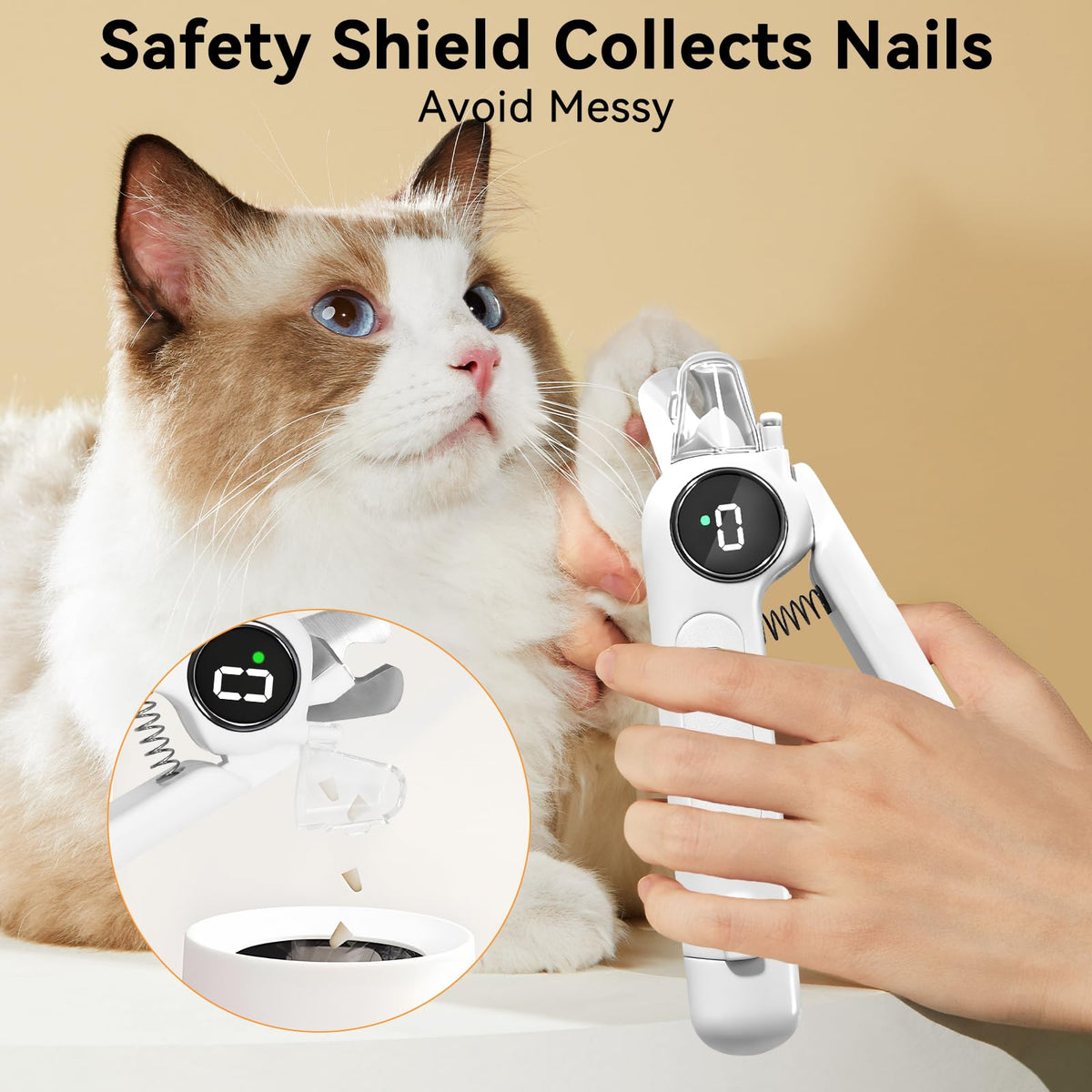 Dog Nails Clippers & Grinders 2in1 Trimmer with LCD Display and LED Lights Cat Claw Nail File with Protective Guard Rechargeable Electric Pet Toenail Silent Grooming Pro I479052