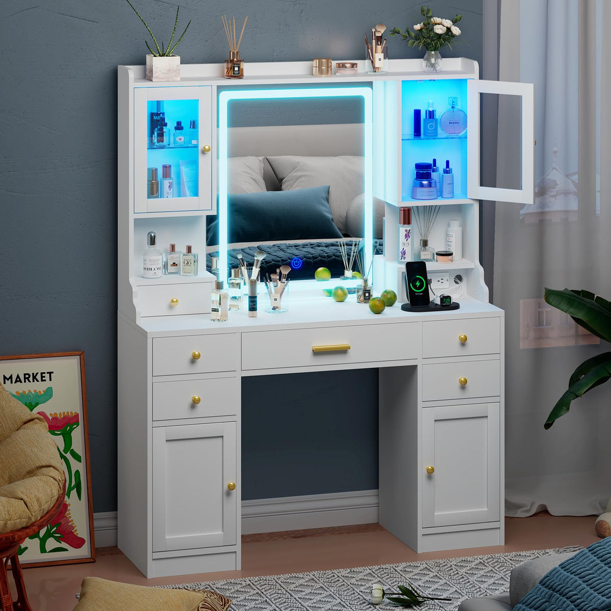 White Makeup Vanity Desk with LED Mirror A538