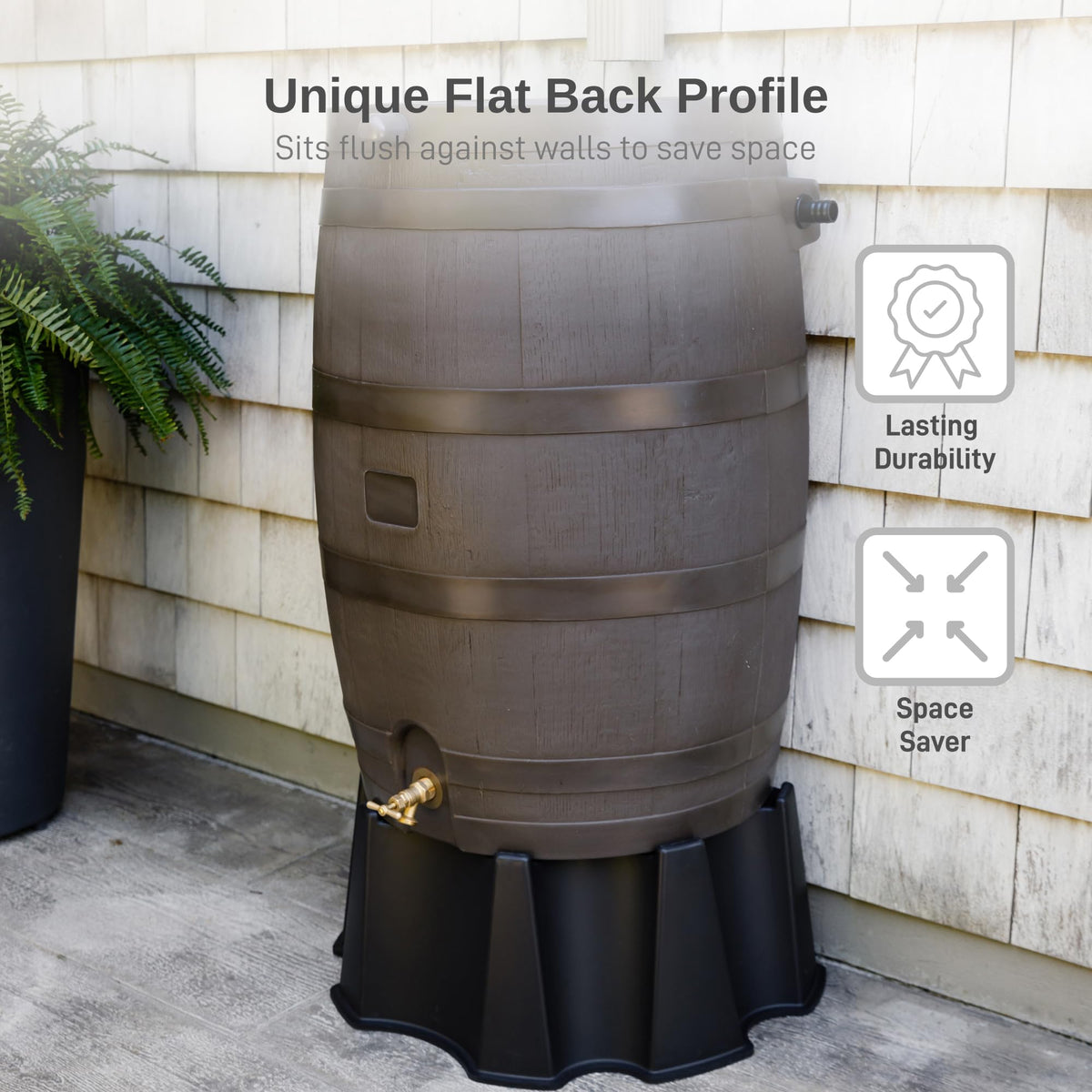 50-Gallon Flat Back Rain Barrel with Brass Spigot Q117451