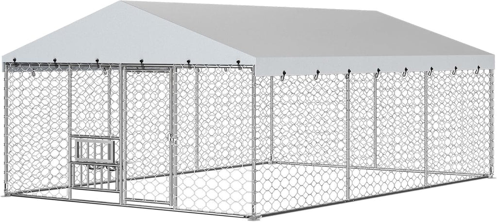 10x15FT Galvanized Outdoor Dog Kennel Q3385