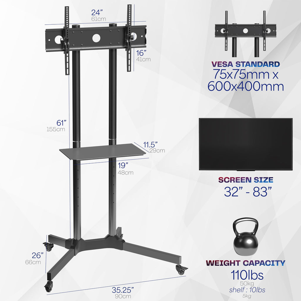 Black Mobile TV Cart for 32 to 83 inch Screens G377