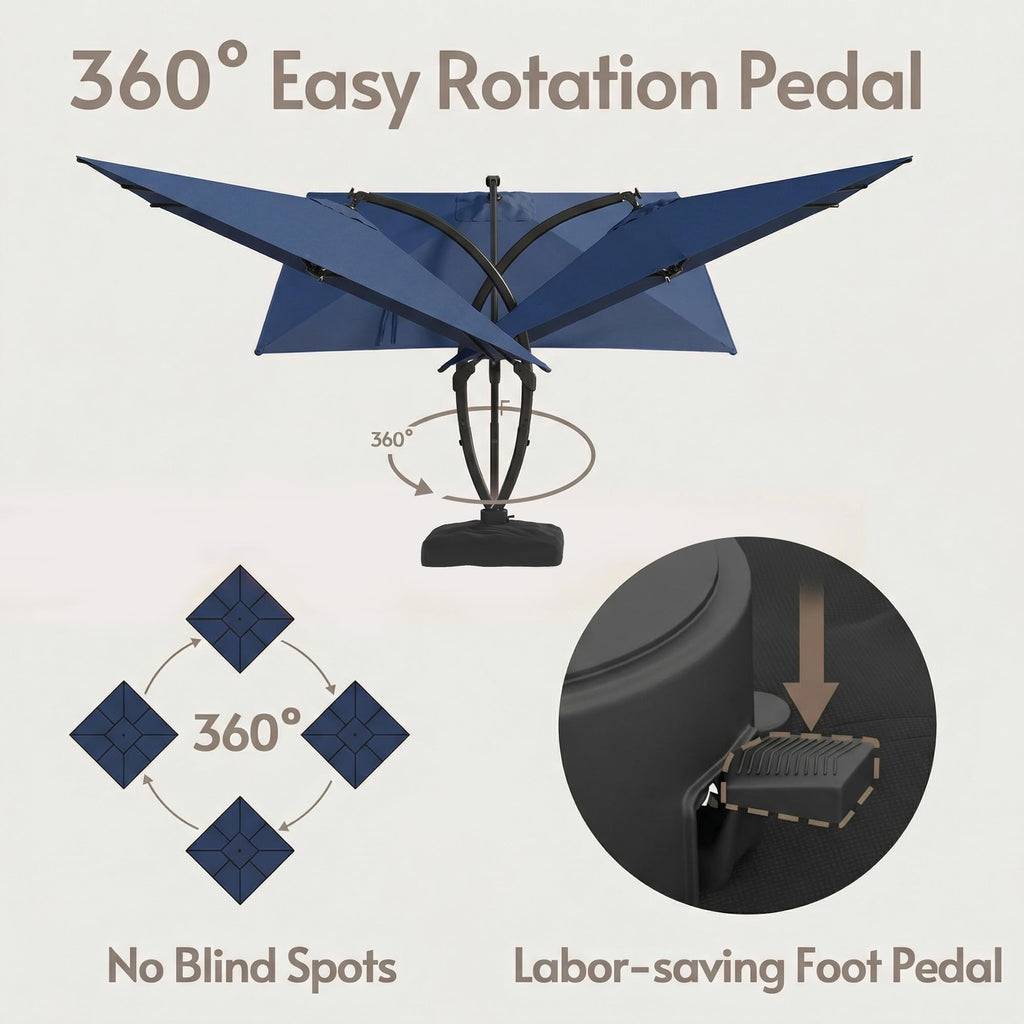 11x11ft Solar Powered Led Cantilever Umbrella with Base J778