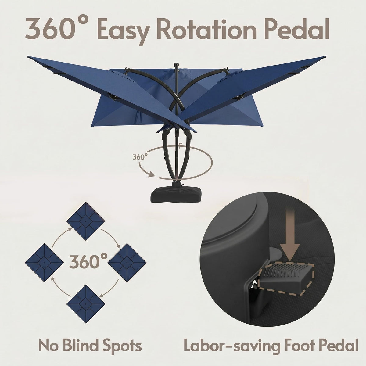 11x11ft Solar Powered Led Cantilever Umbrella with Base J778