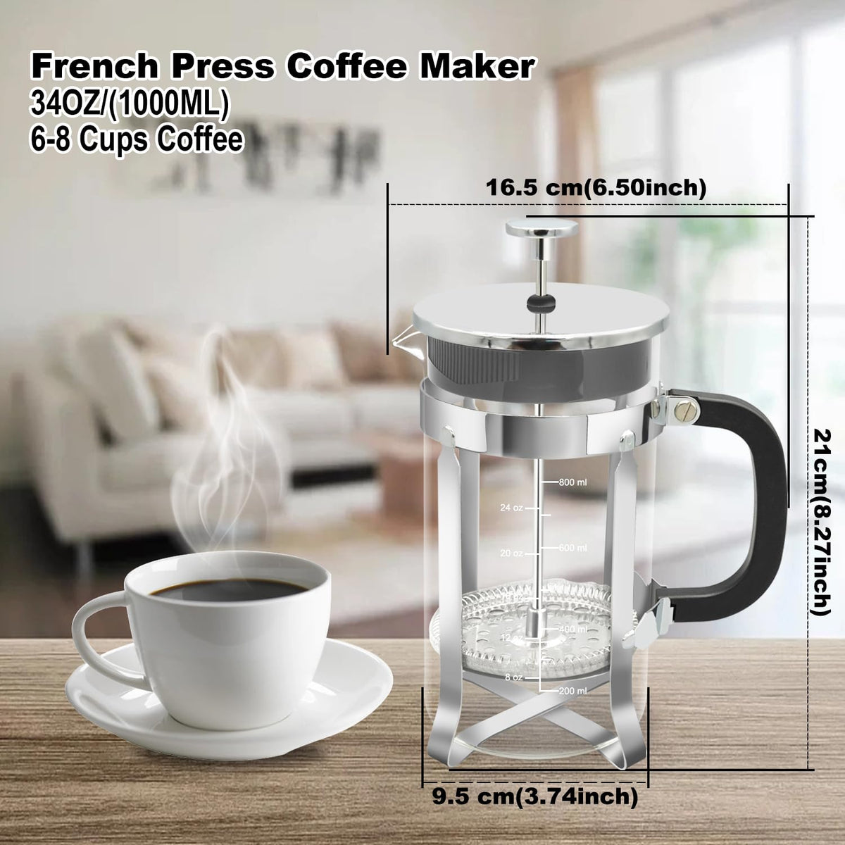 34oz Stainless Steel French Press Coffee Maker A9624