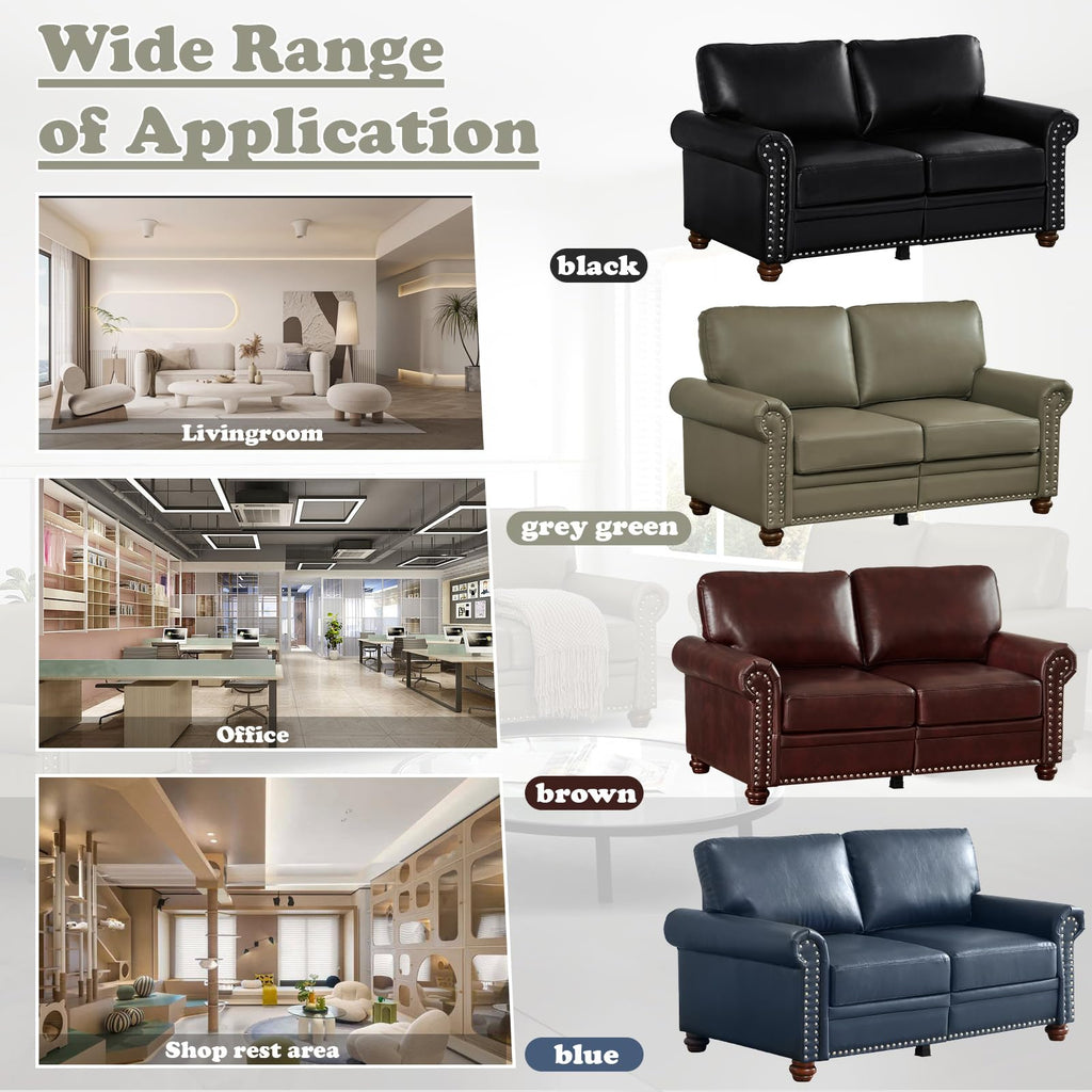 Navy Blue PU Leather Storage Loveseat Sofa L38040