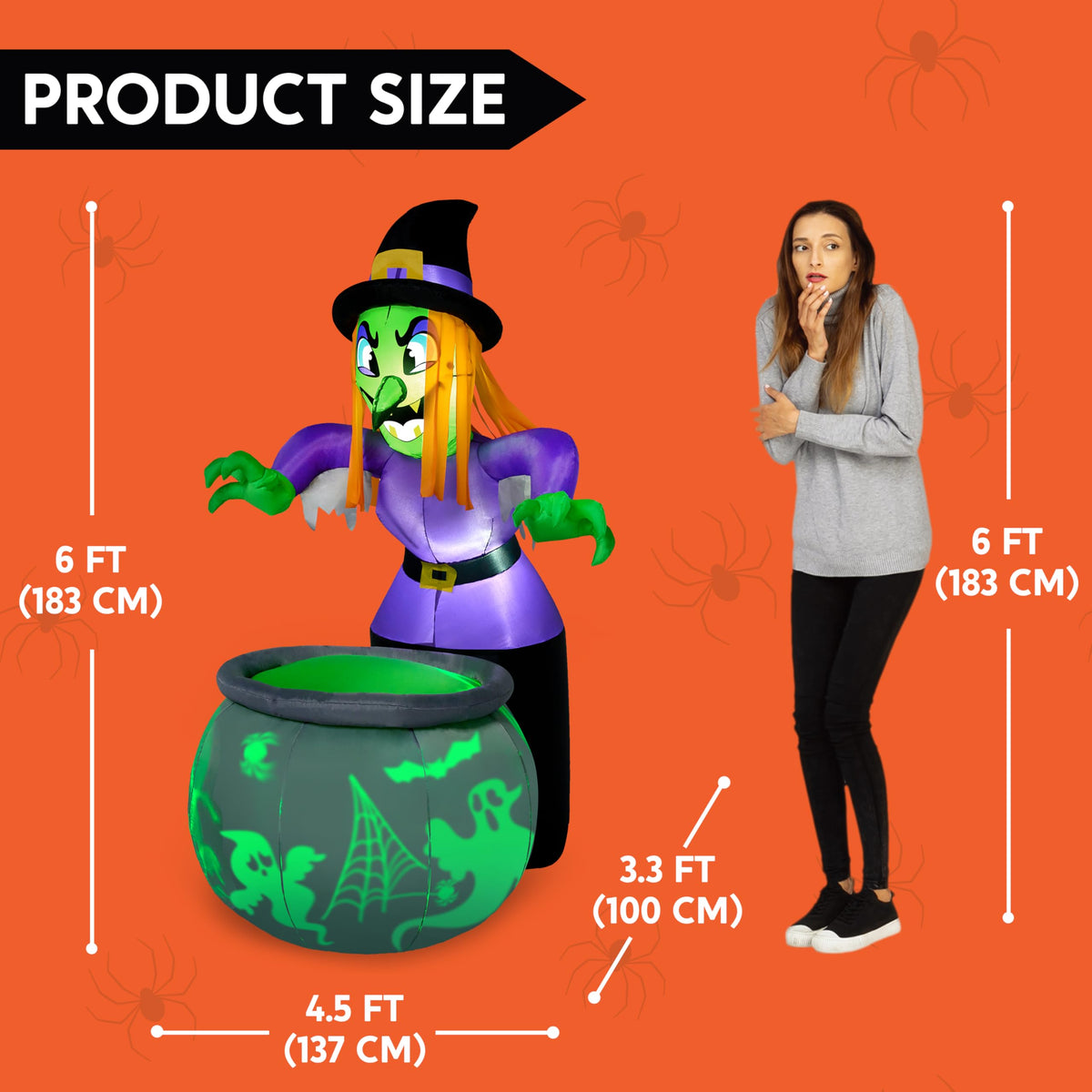 6 Ft Halloween Inflatable Witch and Cauldron Decoration with Green Ghost Light O7727