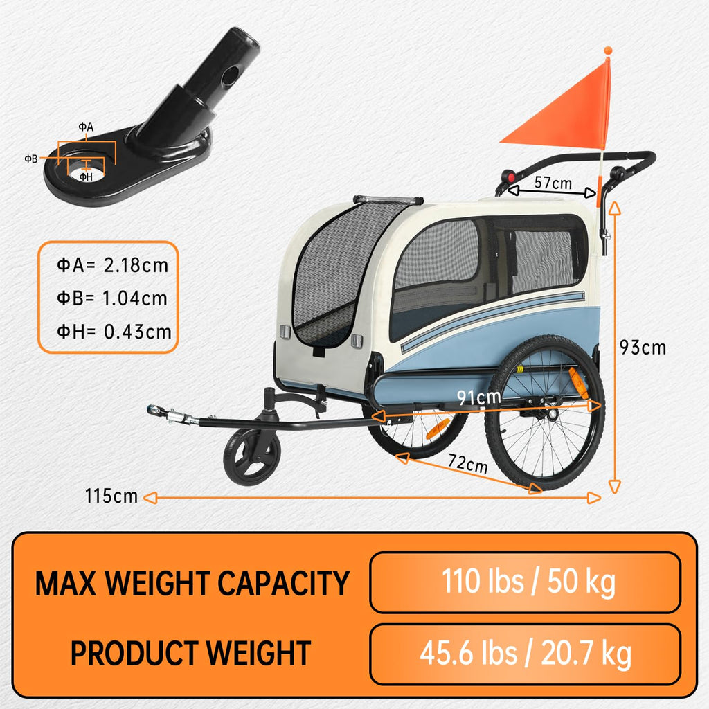 Dog Bike Trailer, 2-in-1 Pet Stroller Cart Bicycle Carrier, Folding with Quick Release Wheels Q14947