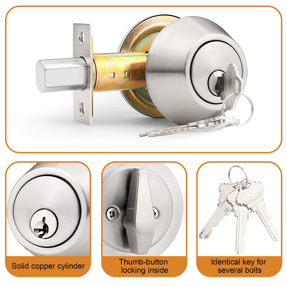 4 Pack Brushed Nickel Single Cylinder Deadbolts B46071
