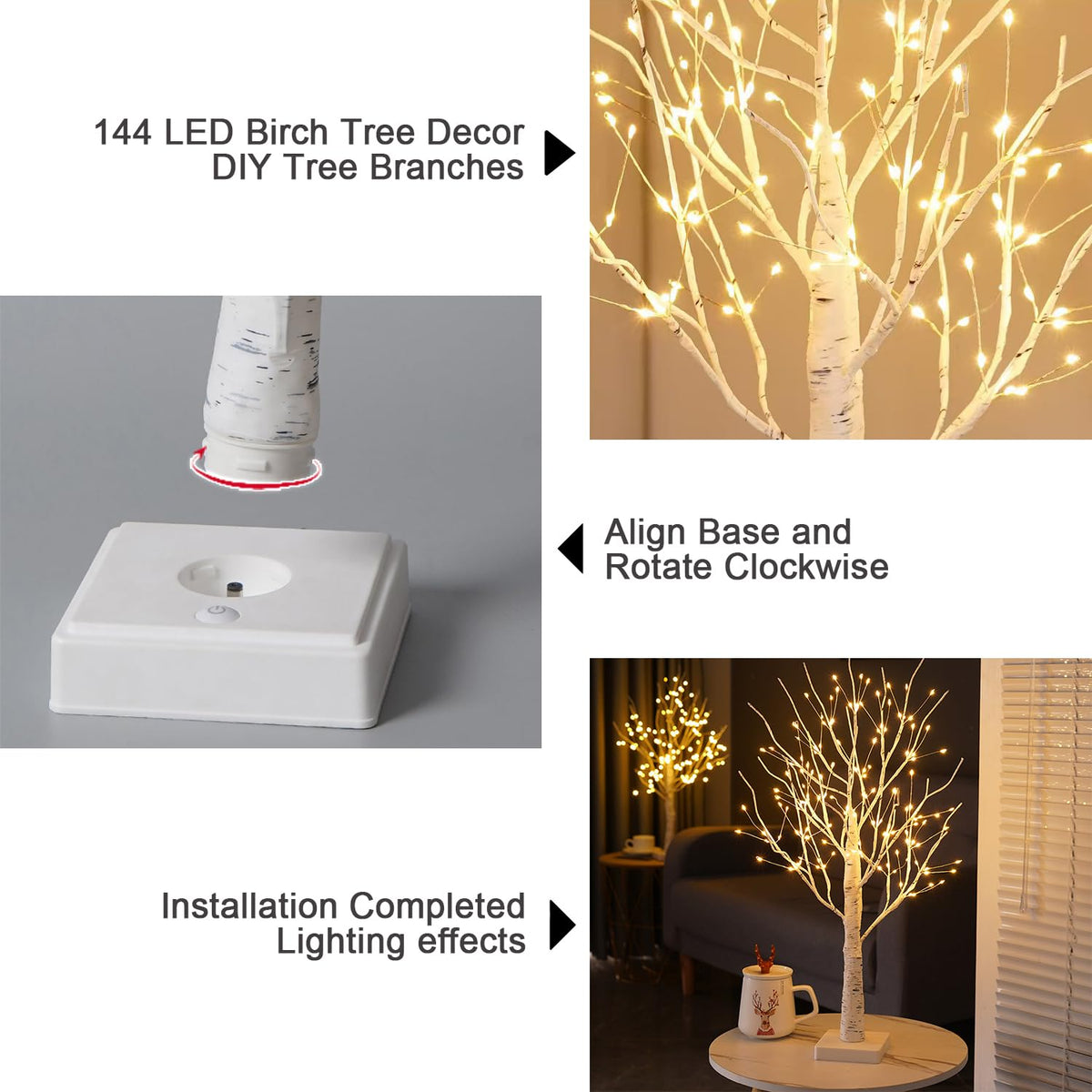 24" 2FT White Birch Tree with 144 LED Lights K4239