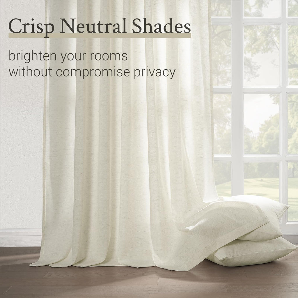 132 Inch Pinch Pleated Linen Curtains 2 Panels Natural Semi Sheer N931233