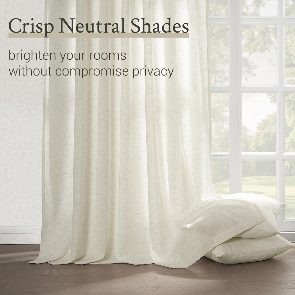 132 Inch Pinch Pleated Linen Curtains 2 Panels Natural Semi Sheer N931233