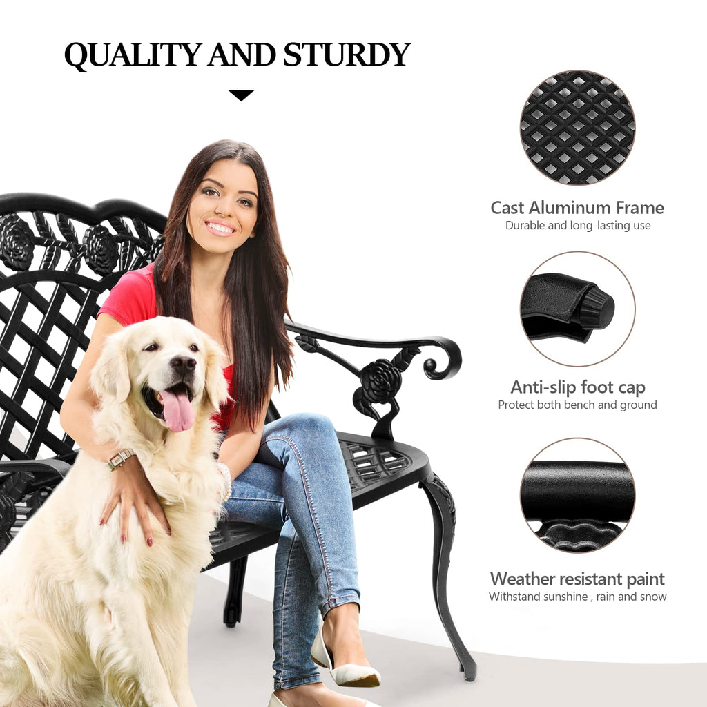 42.5" Black Cast Aluminum Outdoor Bench K711560