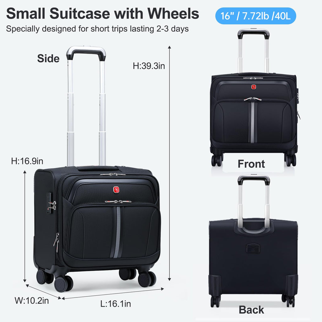 Black 16-Inch Underseat Carry-On Luggage with 4 Spinner Wheels C844439