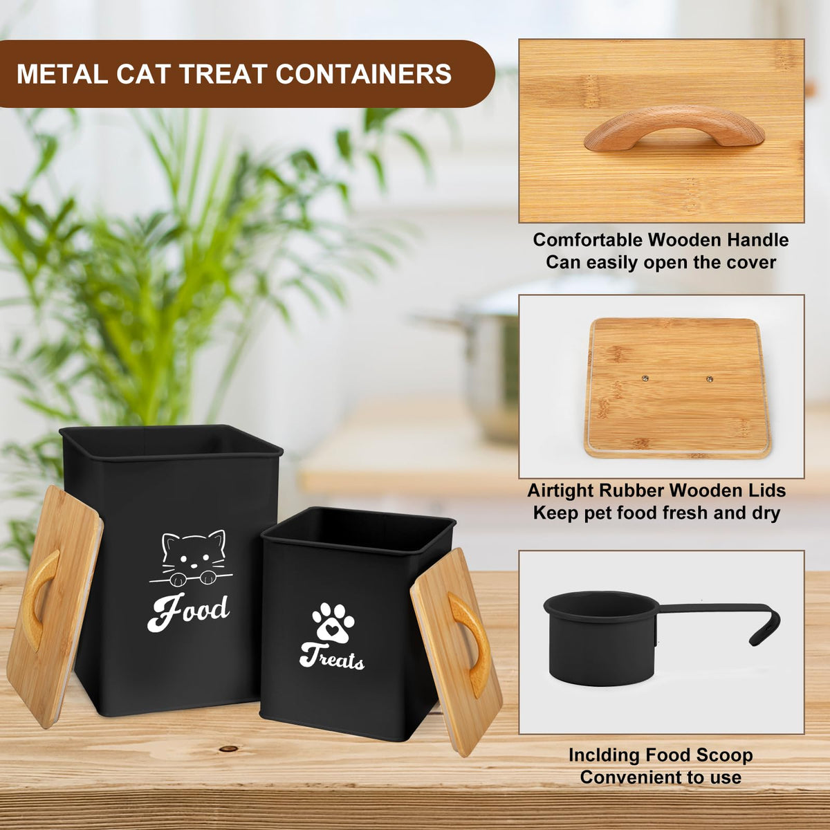 Black Airtight Cat Food Storage Container with Scoop V955696