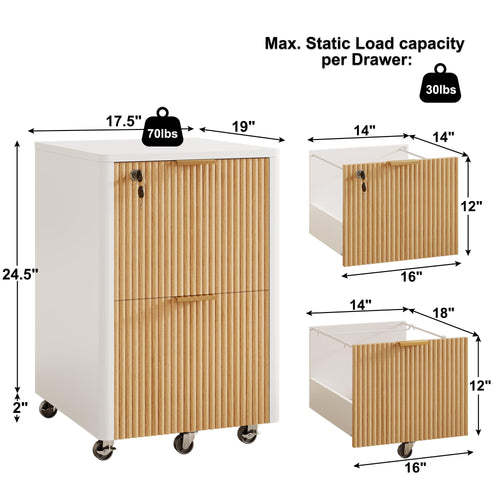 2 Drawer Wooden Mobile File Cabinet with Lock P7694