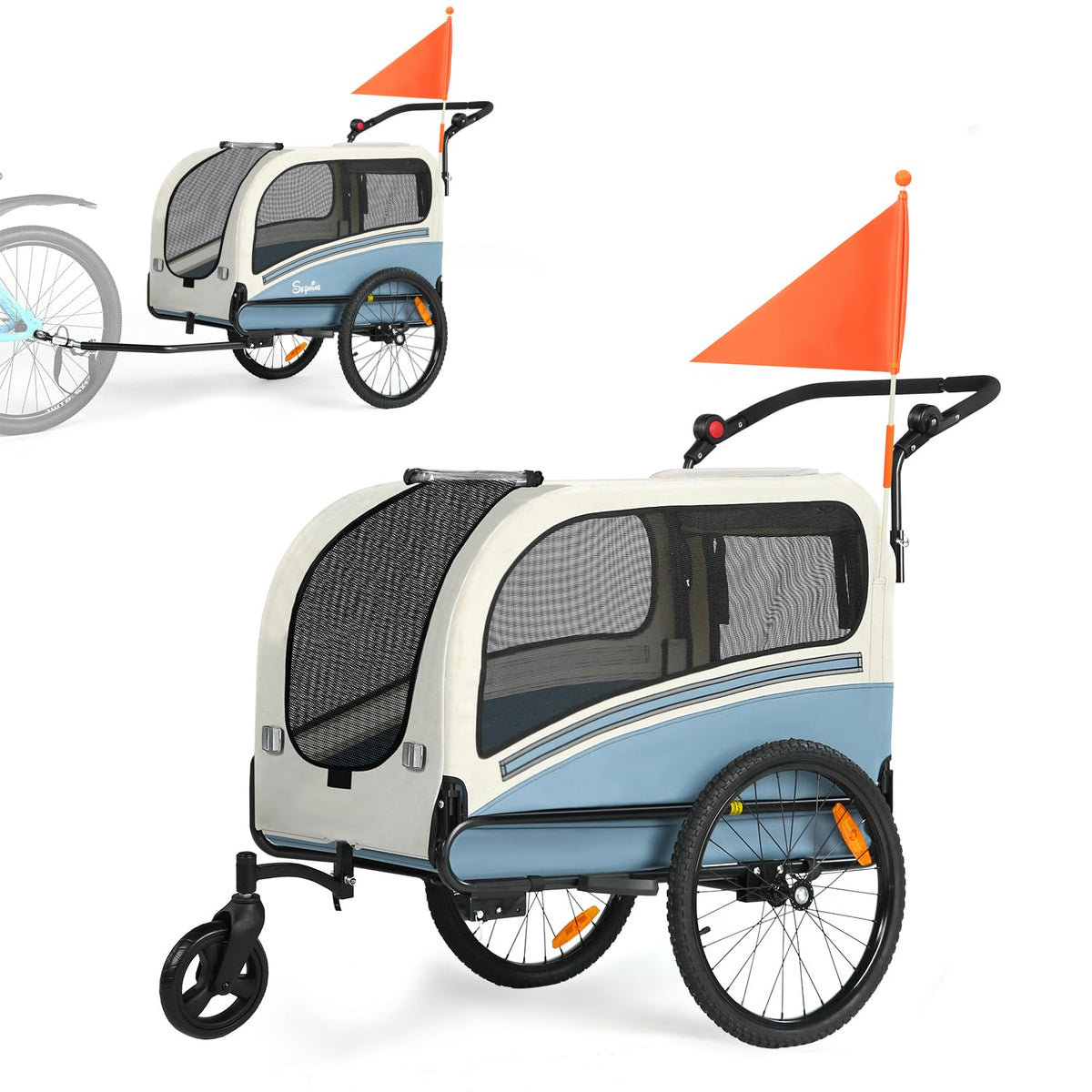 Dog Bike Trailer, 2-in-1 Pet Stroller Cart Bicycle Carrier, Folding with Quick Release Wheels Q14947